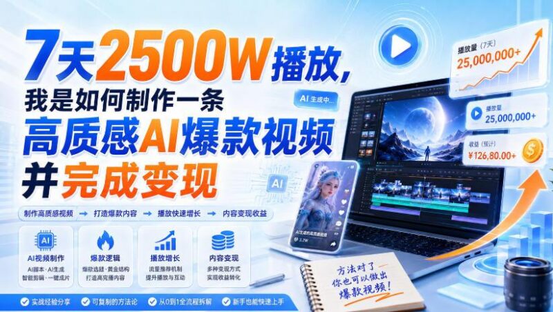 7天2500W播放,我是如何制作一条高质感AI爆款视频并完成变现 三零资源-三零资源