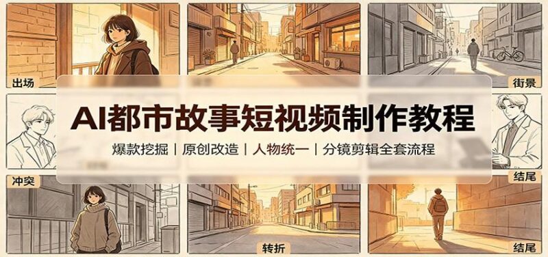 AI都市故事短视频制作教程:爆款挖掘原创改造,人物统一分镜剪辑全套流程 三零资源-三零资源