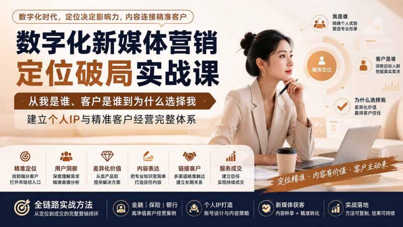 数字化新媒体营销定位破局实战课:从我是谁、客户是谁到为什么选择我,建立个人IP与精准客户经营完整体系-三零资源