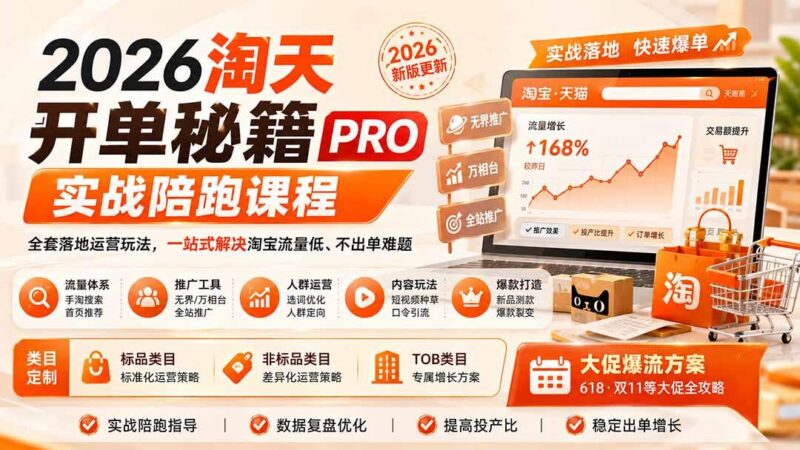 2026淘天开单秘籍PRO实战陪跑课程:全套落地运营玩法,一站式解决淘宝流量低、不出单难题(更新260823 三零资源-三零资源