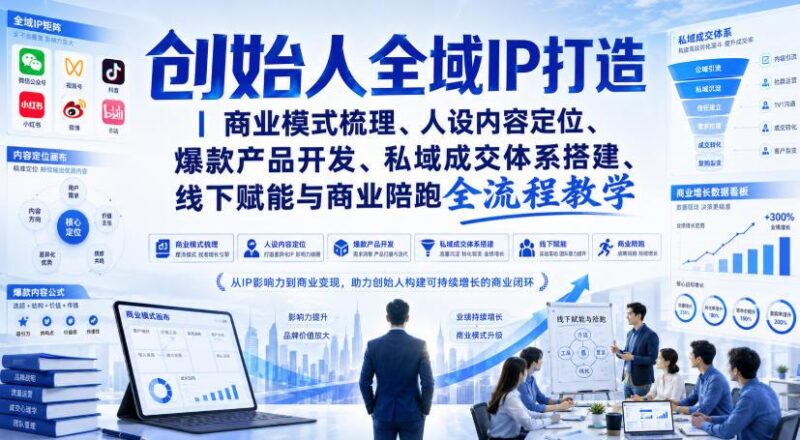 创始人全域IP打造|商业模式梳理、人设内容定位、爆款产品开发、私域成交体系搭建、线下赋能与商业陪跑全流程教学-三零资源