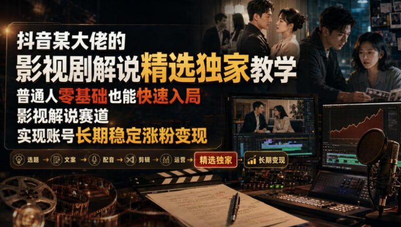 抖音某大佬的影视剧解说精选独家教学，普通人零基础也能快速入局影视解说赛道，实现账号长期稳定变现 三零资源-三零资源