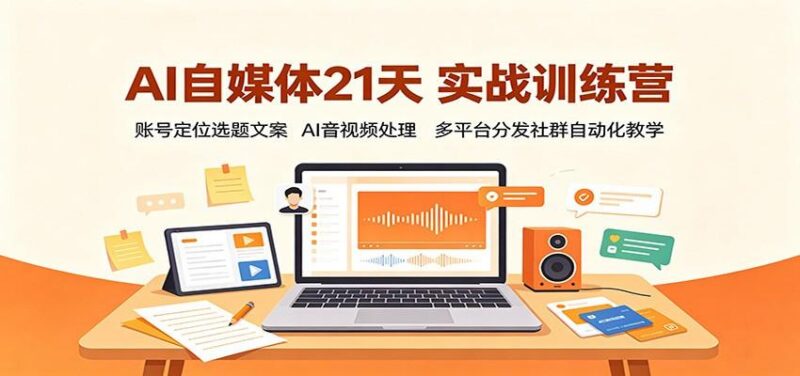 AI自媒体21天实战训练营:账号定位选题文案,AI音视频处理,多平台分发社群自动化教学-三零资源
