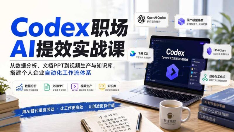 Codex职场AI提效实战课:从数据分析、文档PPT到视频生产与知识库,搭建个人企业自动化工作流体系-三零资源