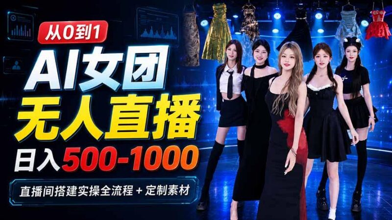 AI 女团无人直播，躺入500-1000每天，直播间搭建实操全流程+定制素材-三零资源