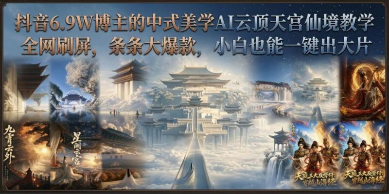 抖音6.9W博主的中式美学AI云顶天宫仙境教学，全网刷屏，条条大爆款，小白也能一键出大片-三零资源