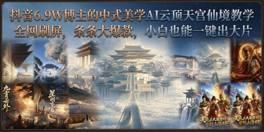抖音6.9W博主的中式美学AI云顶天宫仙境教学,全网刷屏,条条大爆款,小白也能一键出大片