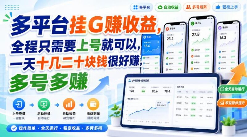 多平台挂G賺收益,全程只需要上号就可以,一天十几二十块钱很好賺,多号多賺【揭秘】-三零资源