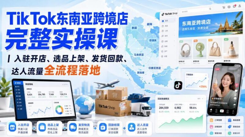 TikTok东南亚跨境店完整实操课｜入驻开店、选品上架、发货回款、达人流量全流程落地-三零资源