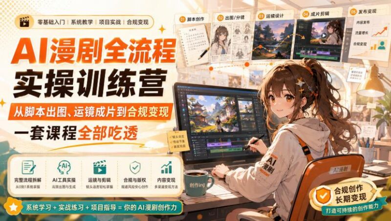 AI漫剧全流程实操训练营,从脚本出图、运镜成片到合规变现,一套课程全部吃透-三零资源