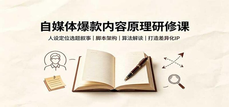 自媒体爆款内容原理研修课:人设定位选题叙事,脚本架构,算法解读打造差异化IP-三零资源