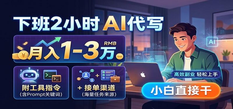 下班2小时AI代写,月入1-3万,附工具指令+接单渠道,小白直接干 三零资源-三零资源
