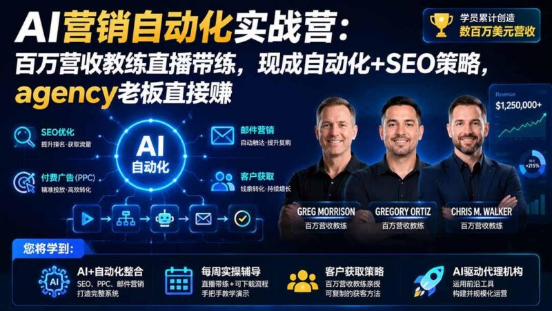 AI营销自动化实战营:百万营收教练直播带练,现成自动化+SEO策略,agency老板直接赚【原创双语字幕】-三零资源