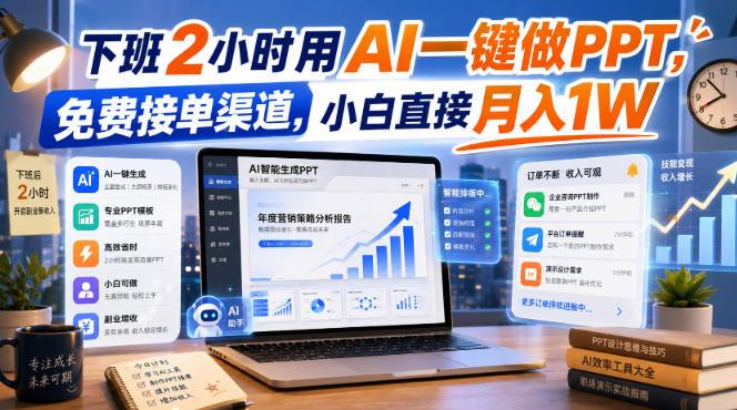 下班2小时用AI一键做PPT,免费接单渠道,小白直接月入1W【揭秘】-三零资源