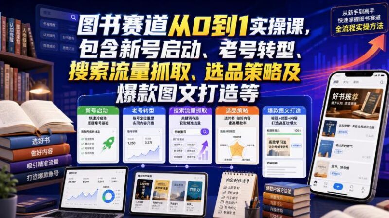 图书赛道从0到1实操课,包含新号启动、老号转型、搜索流量抓取、选品策略及爆款图文打造等 三零资源-三零资源