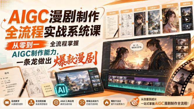 AIGC漫剧制作全流程实战系统课，从零到一全流程掌握AIGC制作能力，一条龙做出爆款漫剧 三零资源-三零资源