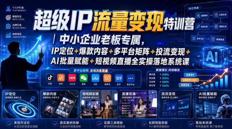 超级IP流量变现特训营｜中小企业老板专属，IP定位+爆款内容+多平台矩阵+投流变现+AI批量赋能+短视频直播全实操落地系统课 三零资源-三零资源