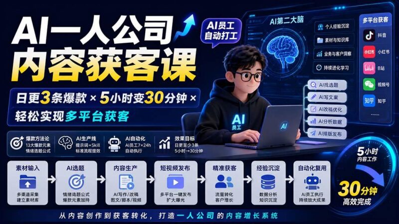 AI一人公司内容获客课-更新8月:日更3条爆款×5小时变30分钟×AI员工自动打工,轻松实现多平台获客-三零资源