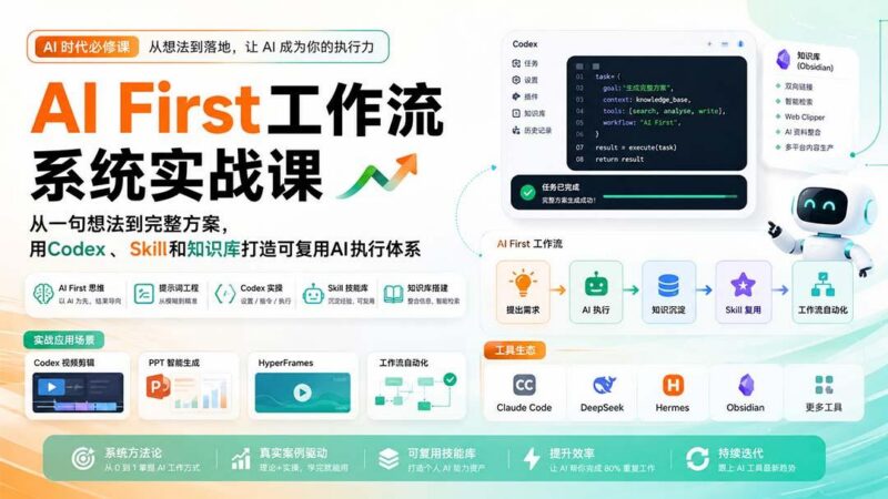 AI First工作流系统实战课：从一句想法到完整方案，用Codex、Skill和知识库打造可复用AI执行体系-三零资源