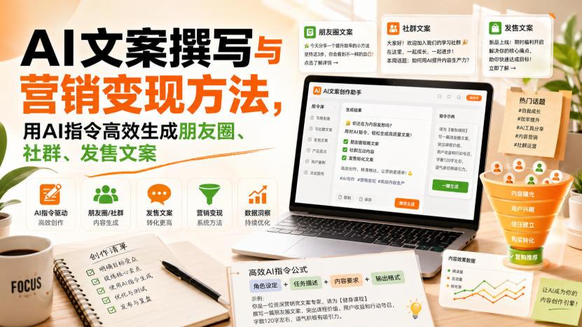 AI文案撰写与营销变现方法,用AI指令高效生成朋友圈、社群、发售文案