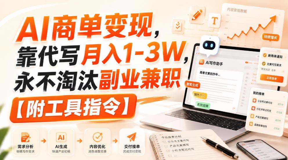 AI商单变现,靠代写月入1-3W,永不淘汰副业兼职【附工具指令】【揭秘】