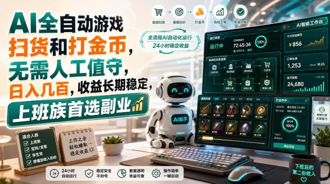 AI全自动游戏皮肤扫货和打金币，日入几百，内部方法大揭秘，0门槛！-三零资源
