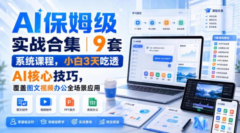 AI保姆级实战合集｜9套系统课程，小白3天吃透AI核心技巧，覆盖图文视频办公全场景应用 三零资源-三零资源