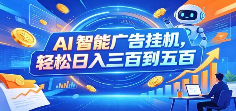 AI智能广告挂机,24小时自动跑,日入300-500,新手零门槛-三零资源