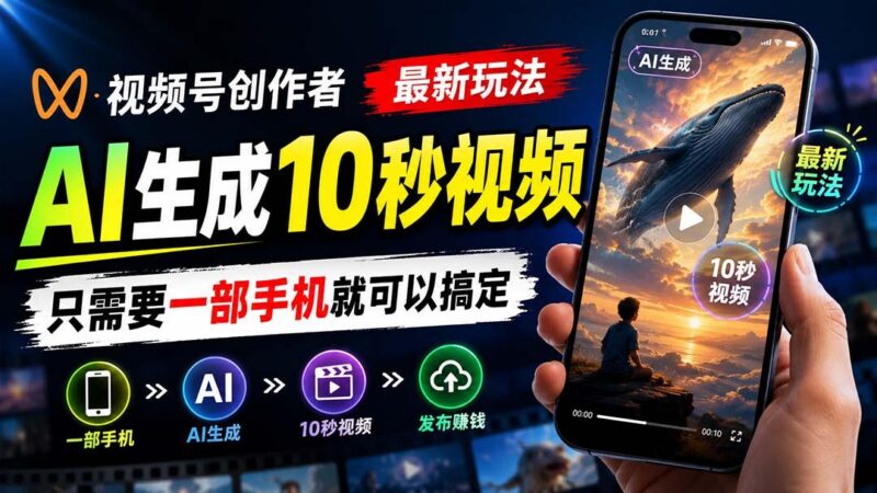 视频号创作者最新玩法,AI生成10秒视频,只需要一部手机就可以搞定-三零资源
