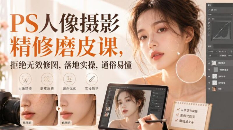 PS人像摄影精修磨皮课,拒绝无效修图,落地实操,通俗易懂 三零资源-三零资源