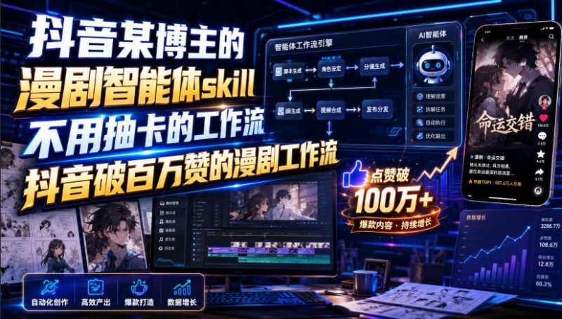 抖音某博主的漫剧智能体skill,不用抽卡的工作流,抖音破百万赞的漫剧工作流-三零资源