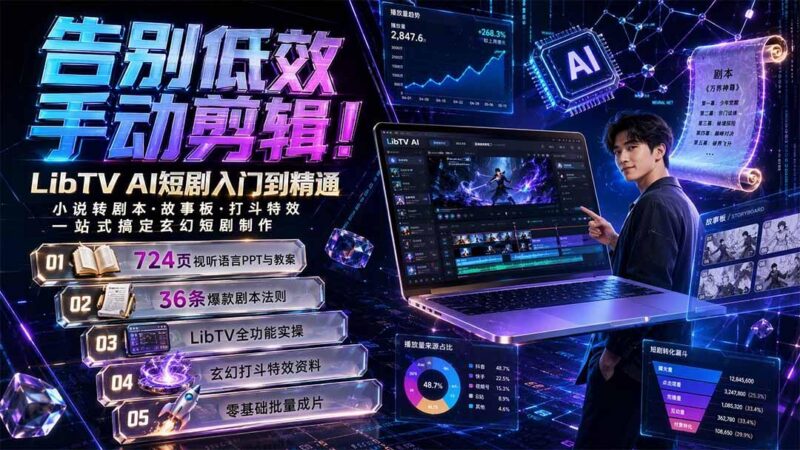 告别低效手动剪辑！LibTV AI短剧入门到精通，小说转剧本方法，故事板打斗特效一站式搞定玄幻短剧制作-三零资源