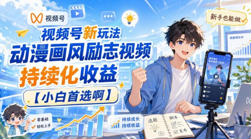 视频号新玩法动漫画风励志视频,持续化收益【小白首选啊】 三零资源-三零资源