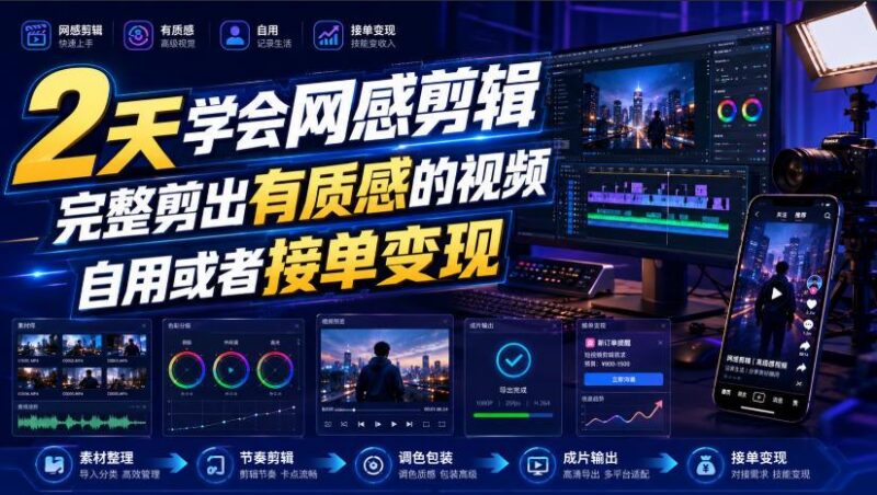 2天学会网感剪辑，完整剪出有质感的视频，自用或者接单变现-三零资源