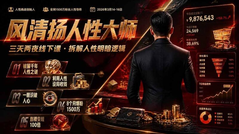 风清扬人性大师-三天两夜3月14-16线下课2026年|拆解人性明暗逻辑,识人避坑,千万粉涨粉+直播百倍变现实战教学-三零资源