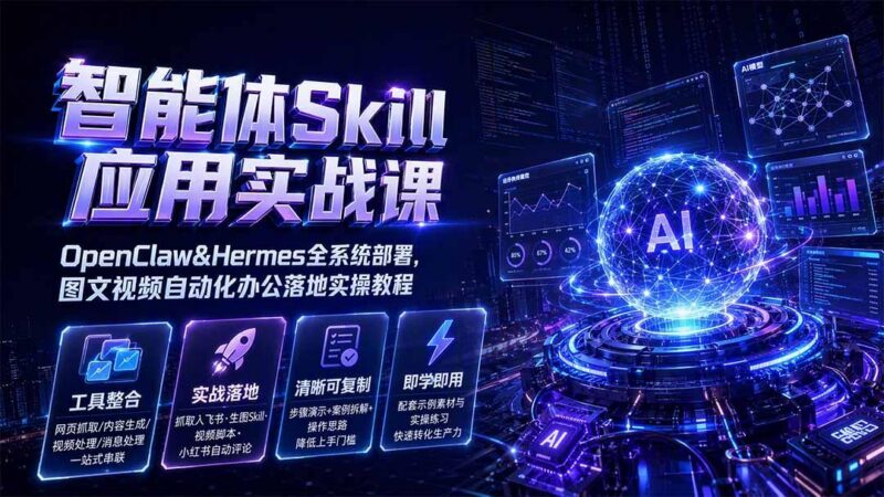 智能体Skill应用实战课：OpenClaw&Hermes全系统部署，图文视频自动化办公落地实操教程-三零资源