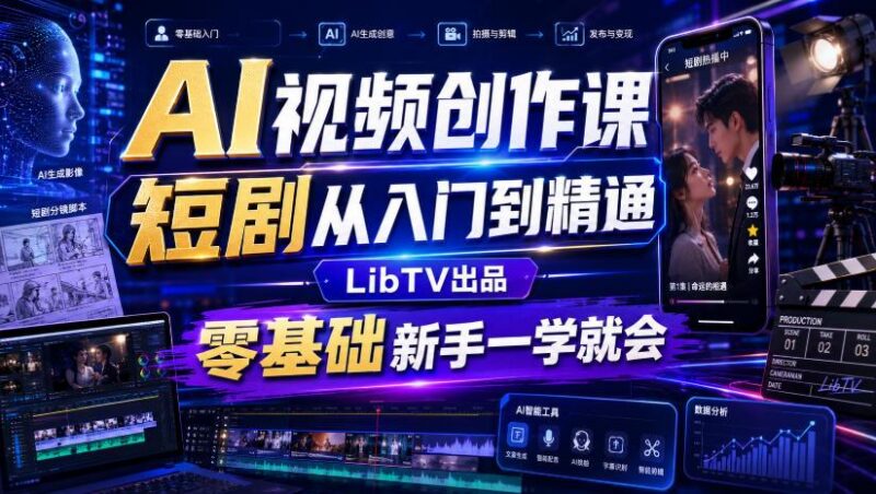 AI视频创作课,短剧从入门到精通,LibTV出品,零基础新手一学就会-三零资源