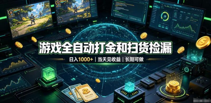 游戏全自动打金和扫货捡漏，日入1k+，当天见收益，长期可做！【揭秘】-三零资源
