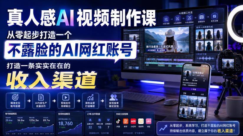 真人感AI视频制作课，从零起步打造一个不露脸的AI网红账号，打造一条实实在在的收入渠道【原创双语字幕】