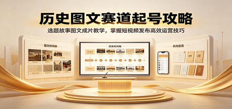 历史图文赛道起号攻略：选题故事图文成片教学，掌握短视频发布高效运营技巧-三零资源