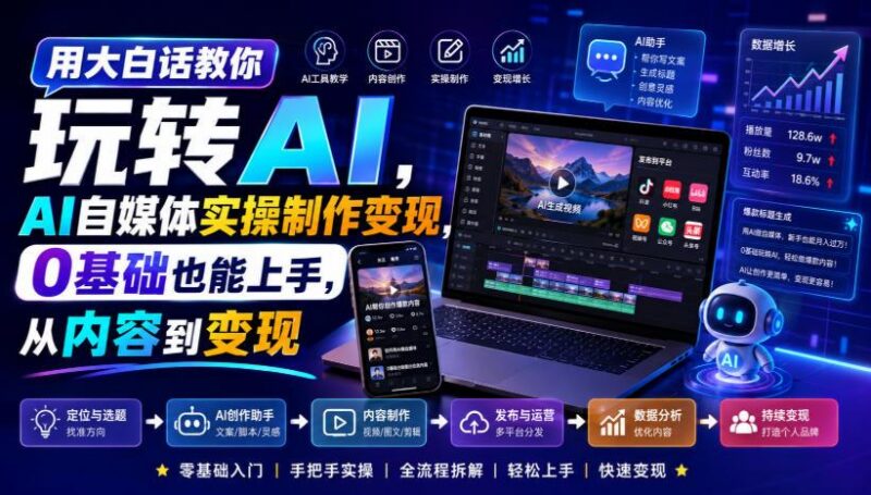 用大白话教你玩转AI,AI自媒体实操制作变现,0基础也能上手,从内容到变现-三零资源