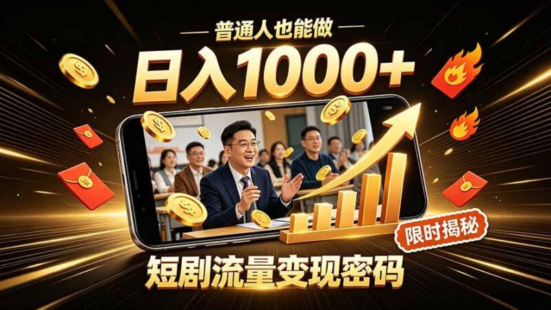 一部手机做短剧分发,不用真人出镜、不用拍摄剧本,快手流量变现日赚千元-三零资源