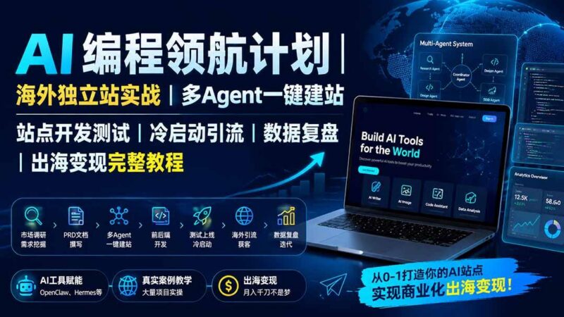 AI编程领航计划|海外独立站实战|多Agent一键建站|站点开发测试|冷启动引流|数据复盘|出海变现完整教程 三零资源-三零资源