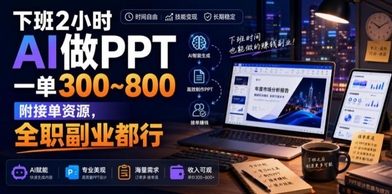 下班2小时AI做PPT，一单300~800，附接单资源，全职副业都行【揭秘】-三零资源
