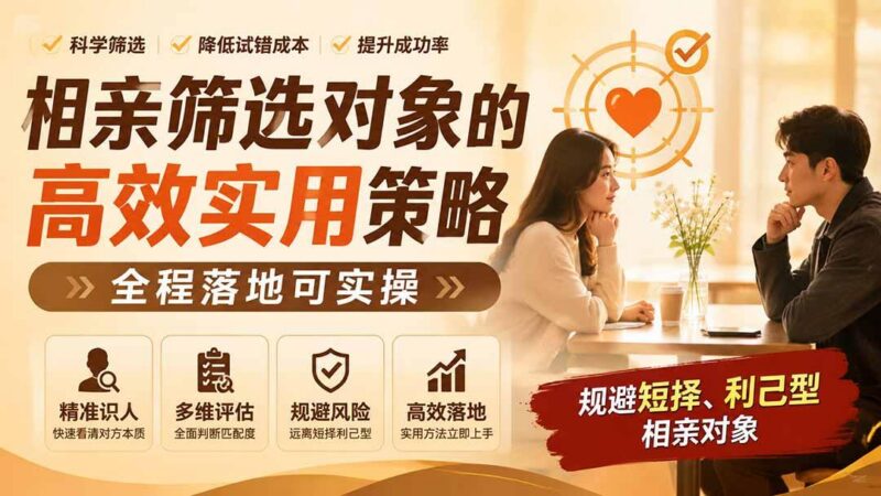 付费文章:相亲筛选对象的高效实用策略,全程落地可实操,规避短择、利己型相亲对象-三零资源