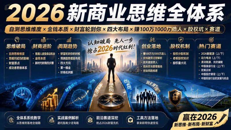 2026新商业思维全体系:自测思维维度×金钱本质×财富轮到你×四大布局×赚100万1000万选人×股权坑×赛道-三零资源