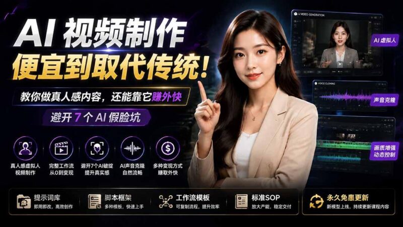 AI视频制作便宜到取代传统!教你做真人感内容,还能靠它赚外快(避开7个AI假脸坑-三零资源