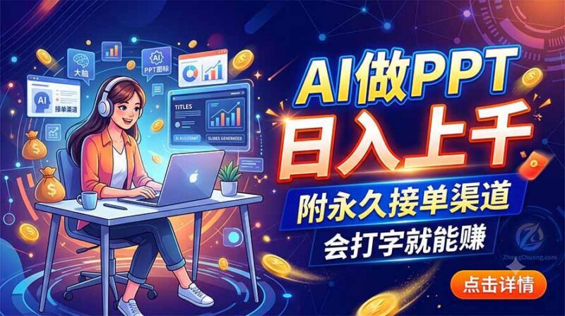 AI做PPT日入上千,附永久接单渠道,会打字就能赚-三零资源