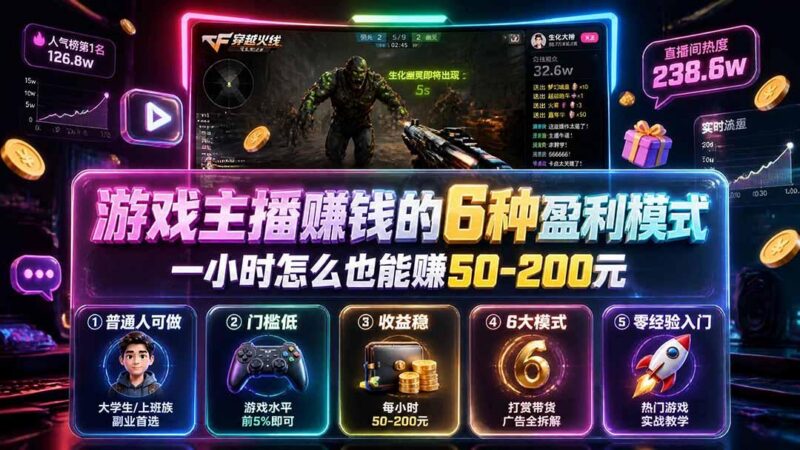 付费文章：游戏主播赚钱的6种盈利模式，一小时怎么也能赚50-200元-三零资源
