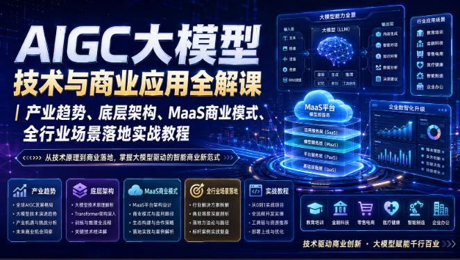 AIGC大模型技术与商业应用全解课｜产业趋势、底层架构、MaaS商业模式、全行业场景落地实战教程 三零资源-三零资源